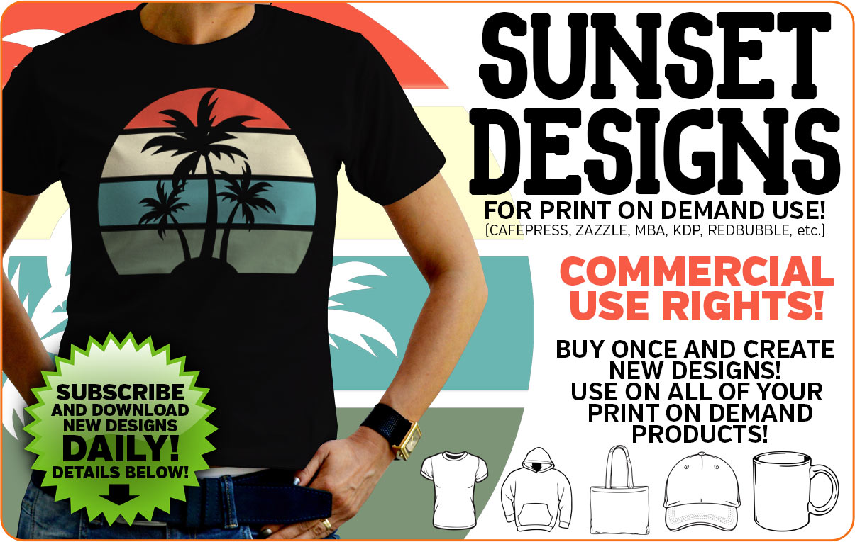 Sunset Designs for print on demand use