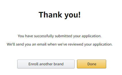 Amazon brand registry thank you