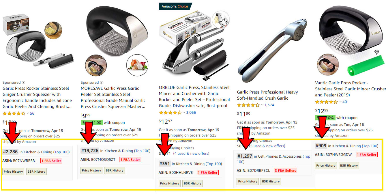 using DS amazon quick view to grab product BSR from search results