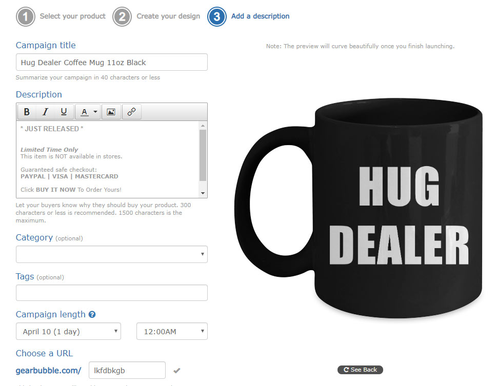 creating a coffee mug on gearbubble step 2