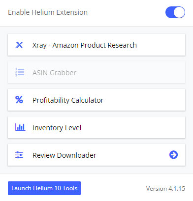 make sure that the helium 10 chrome extension is enabled