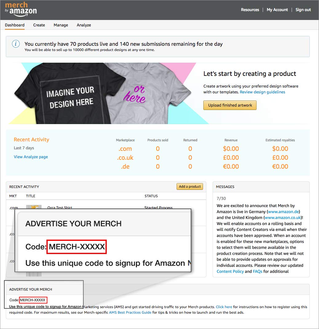 Amazon merch dashboard advertise your merch