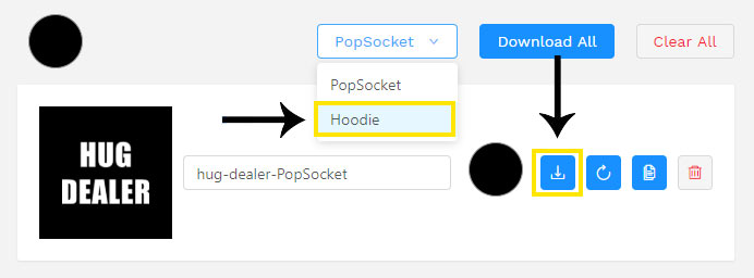 change the dropdown to hoodie and download the hooded sweatshirt file