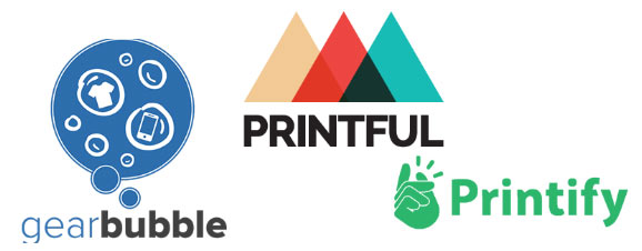 Gearbubble, Printify, and Printful print on demand service logos