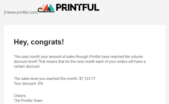 printful 5% volume discount earned december 2018