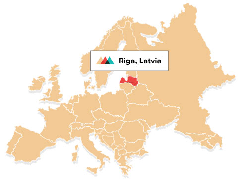 Map showing Printfuls Pan European fulfillment center in Latvia