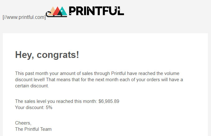 printful 5% volume discount earned november 2018