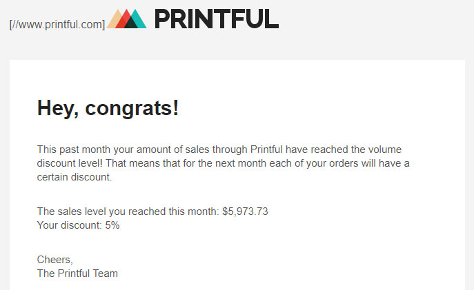 printful volume discount earned in october 2018