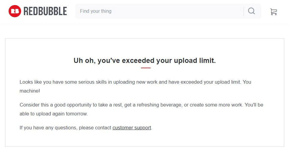 redbubble daily upload limit reached