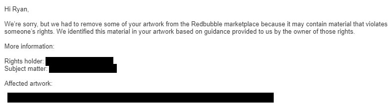 redbubble notice of trademark infringement