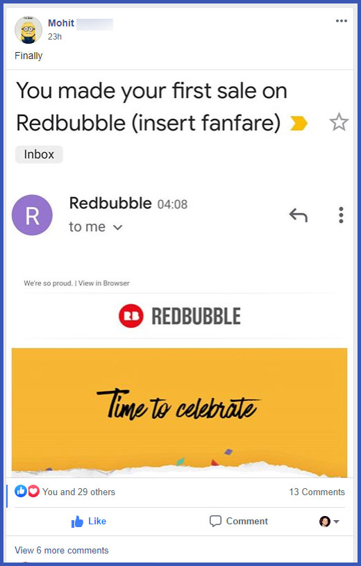 Facebook review of Ryans Redbubble Advice by Mohit