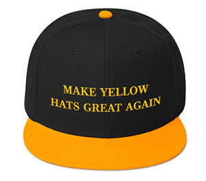 hat with yellow embroidery and yellow flat bill
