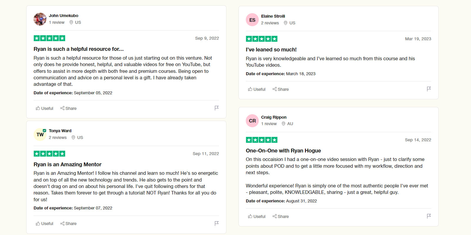 Reviews of Ryan Hogue's Course
