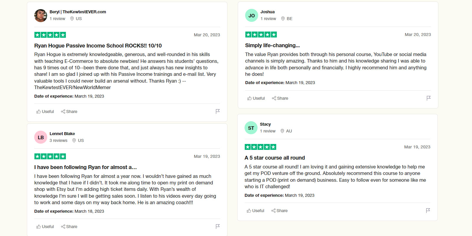 Reviews of Ryan Hogue's Course